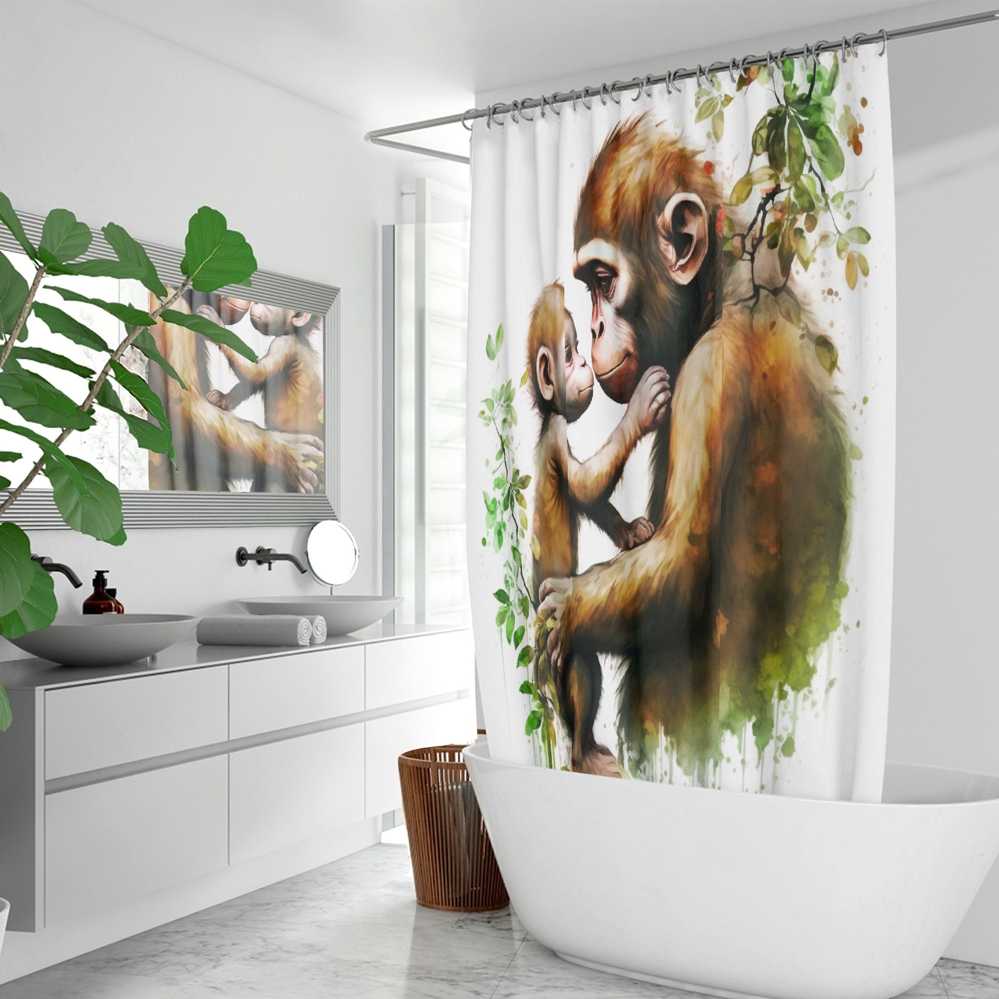 Cute Animal Safari Shower Curtain - Printed Kids Bathroom Decor