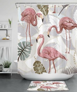 Cute Animal Shower Curtain - Flamingos And Monstera Leaves For A Fun Bathroom Ambiance