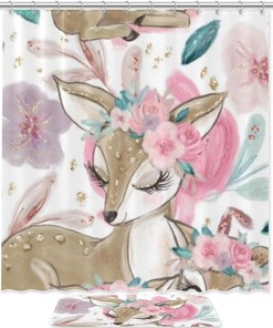 Cute Animal Sika Deer Print Shower Curtain For A Whimsical And Charming Bathroom