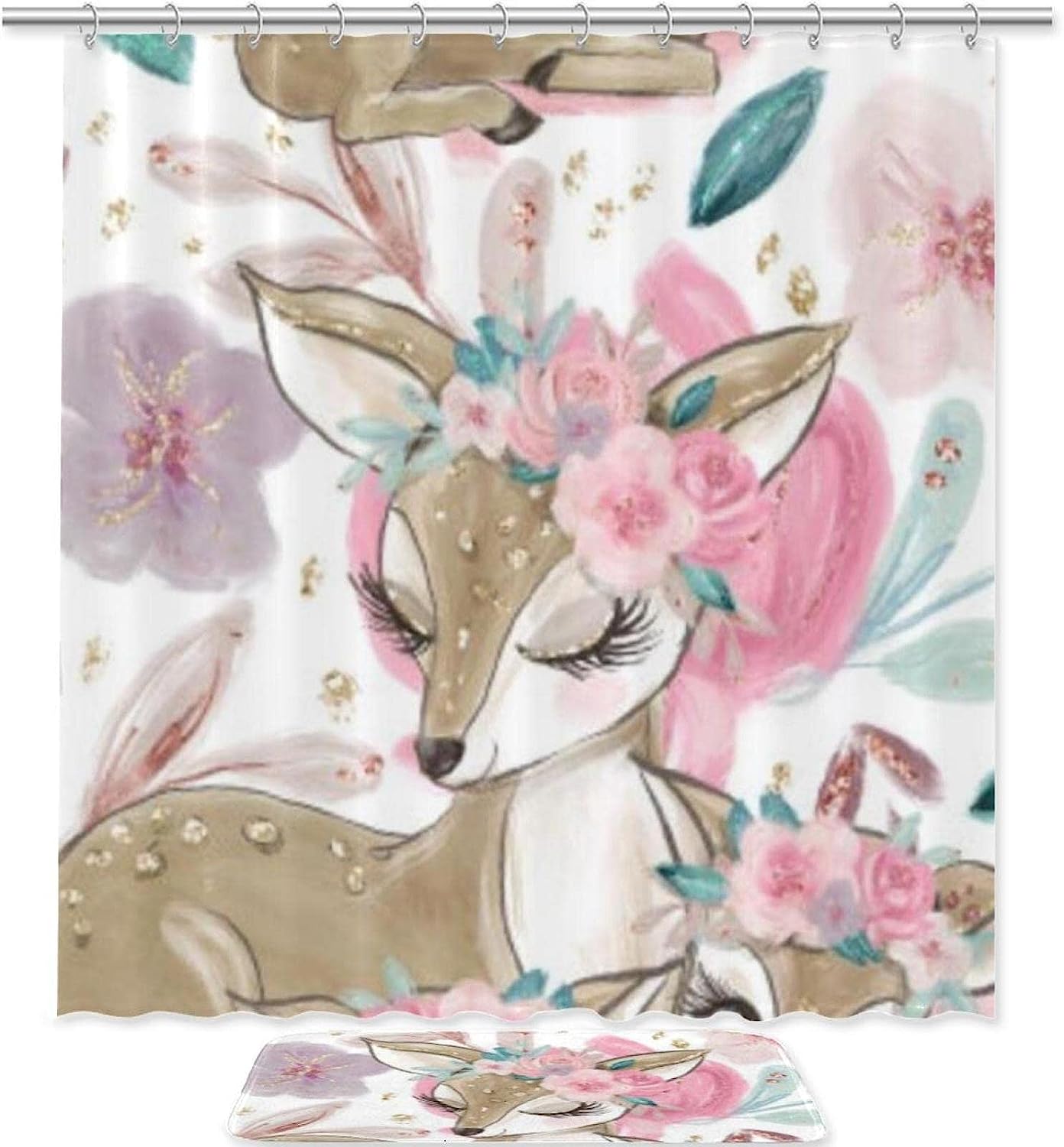 Cute Animal Sika Deer Print Shower Curtain For A Whimsical And Charming Bathroom