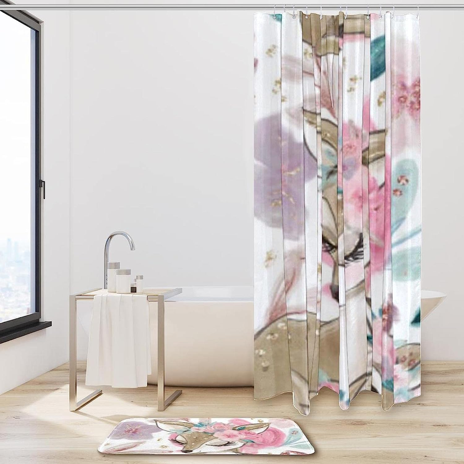 Cute Animal Sika Deer Print Shower Curtain For A Whimsical And Charming Bathroom - Image 2