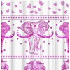 Cute Animal Sitting on Tree Branch Shower Curtain Kids Bathroom Decor Elephant and Cat Fabric Curtain