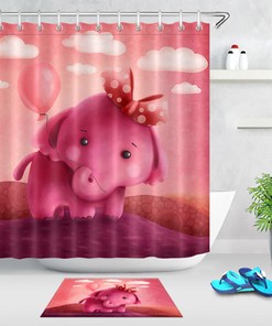 Cute Animals Elephant Pink Waterproof Fabric Shower Curtain for a Cute and Cozy Bathroom