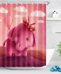Cute Animals Elephant Pink Waterproof Fabric Shower Curtain for a Cute and Cozy Bathroom
