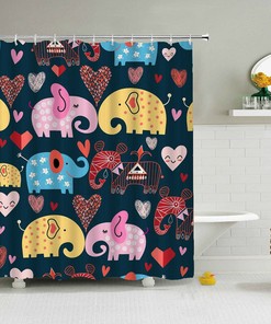 Cute Animals Zoo Printed Shower Curtain With Elephant Theme For Kids Bathroom Decor