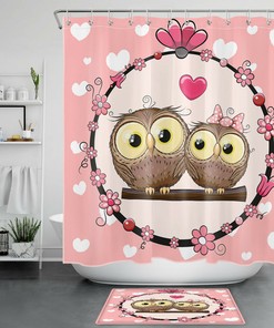 Cute Animals and Owls with Flowers Shower Curtain for Bathroom Decor