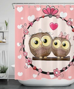 Cute Animals and Owls with Flowers Shower Curtain for Bathroom Decor