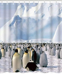 Cute Antic Animal Penguins White Snow Mountain Iceberg Bathroom Shower Curtain