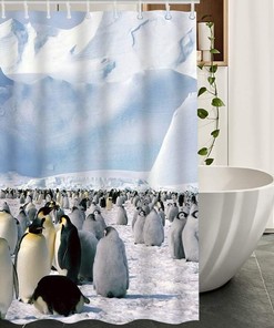 Cute Antic Animal Penguins White Snow Mountain Iceberg Bathroom Shower Curtain