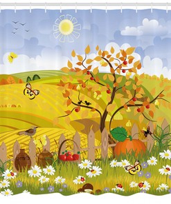 Cute Autumn Garden Daisies Printed Shower Curtain for Kid's Bathroom Decor- Waterproof and Nature-themed