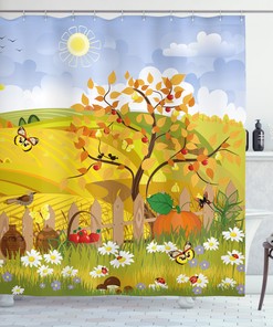 Cute Autumn Garden Daisies Printed Shower Curtain for Kid's Bathroom Decor- Waterproof and Nature-themed 