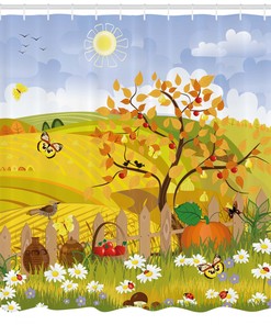 Cute Autumn Garden Daisies Printed Shower Curtain for Kid's Bathroom Decor- Waterproof and Nature-themed 