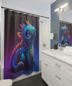 Cute Baby Dragon Printed Shower Curtain In Multiple Colors
