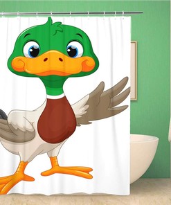 Cute Baby Duck Waving Its Wings Shower Curtain With Colorful Clipart