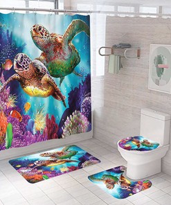 Cute Baby Sea Turtle Design Shower Curtain Waterproof Fabric for Adorable Bathroom Decor