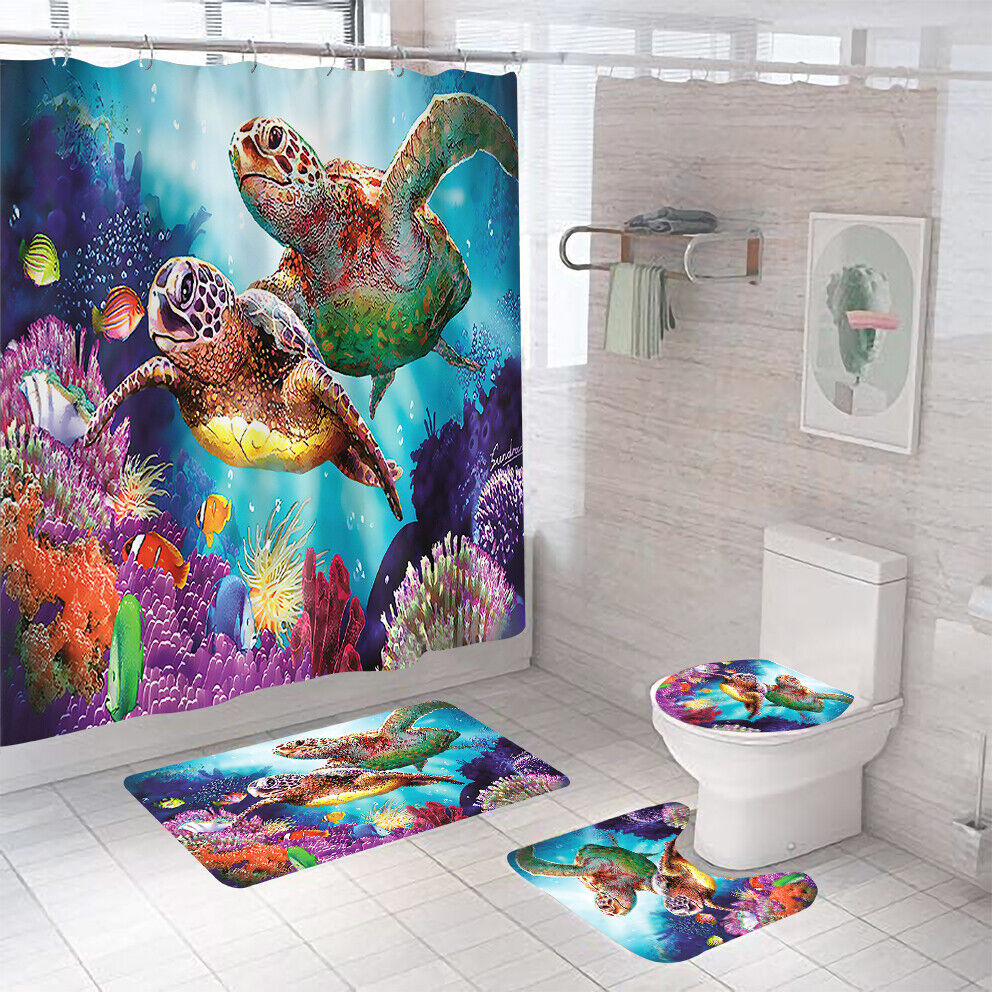 Cute Baby Sea Turtle Design Shower Curtain Waterproof Fabric for Adorable Bathroom Decor