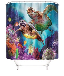 Cute Baby Sea Turtle Design Shower Curtain Waterproof Fabric for Adorable Bathroom Decor