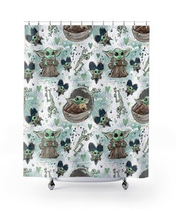 Cute Baby Yoda Shower Curtain with Star Wars Theme