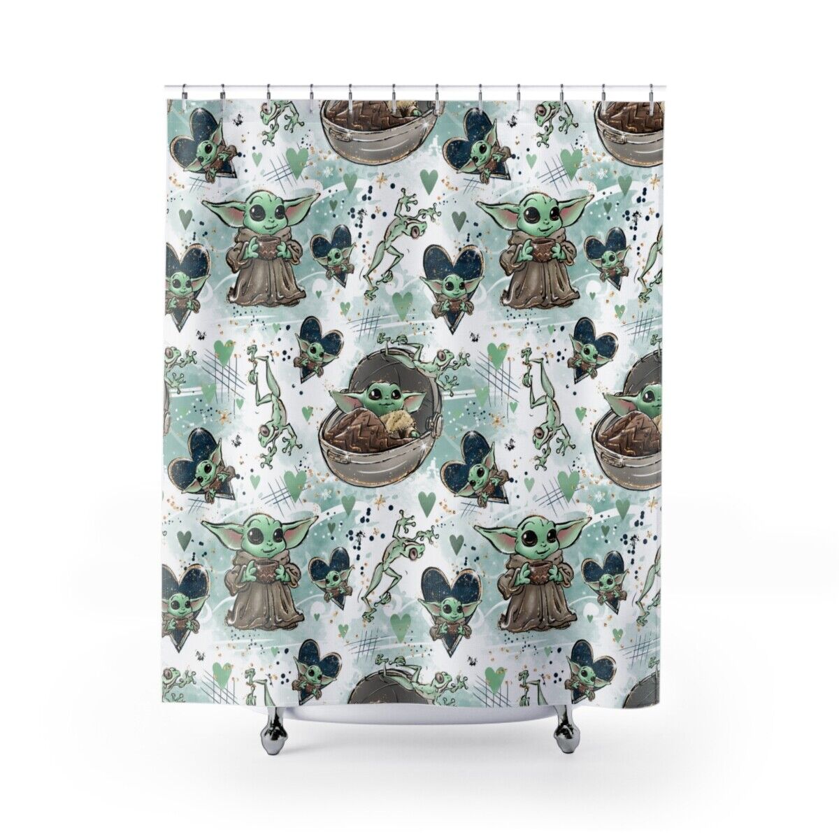 Cute Baby Yoda Shower Curtain with Star Wars Theme