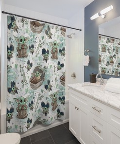 Cute Baby Yoda Shower Curtain with Star Wars Theme