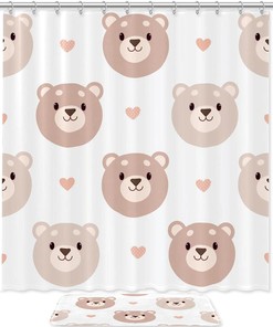 Cute Bear And Heart Printed Waterproof Bathroom Shower Curtain With Custom Name