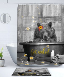 Cute Bear And Sunflowers Print Shower Curtain For Bathtub Lovers