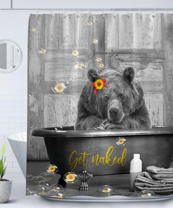 Cute Bear And Sunflowers Print Shower Curtain For Bathtub Lovers