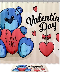 Cute Bear Balloon Pattern Waterproof Shower Curtain for Bathroom Decor