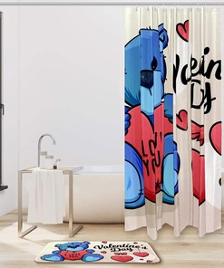 Cute Bear Balloon Pattern Waterproof Shower Curtain for Bathroom Decor