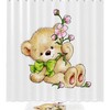 Cute Bear Flower Printed Waterproof Bathroom Shower Curtain With Custom Name, Personalized Curtain