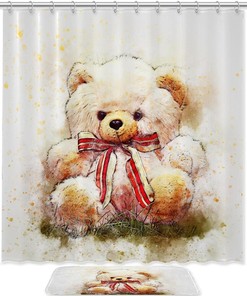 Cute Bear Printed Waterproof Bathroom Shower Curtain With Custom Text, Personalized Curtain