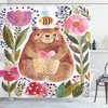 Cute Bear and Bee Art Illustration Shower Curtain for Kids Bathroom