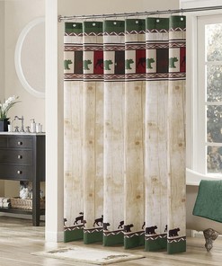 Cute Bear and Deer Shower Curtain, Woodland Vintage Farmhouse Bathroom Decor 