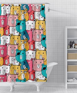 Cute Bears With Pirate Printed Shower Curtain For Kids Bathroom Decor