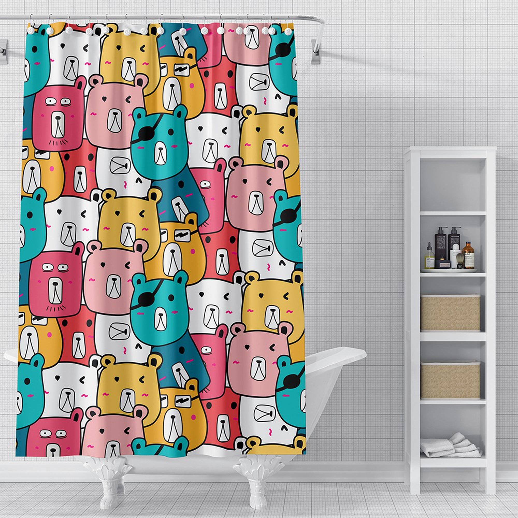 Cute Bears With Pirate Printed Shower Curtain For Kids Bathroom Decor