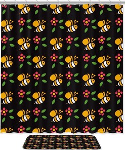Cute Bee Pattern Decorative Shower Curtain