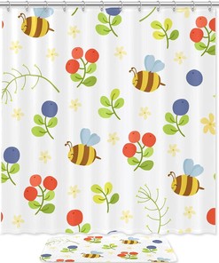 Cute Bee Printed Waterproof Fabric Bath Shower Curtain For Bathroom, Cute Animal Bathroom Decor
