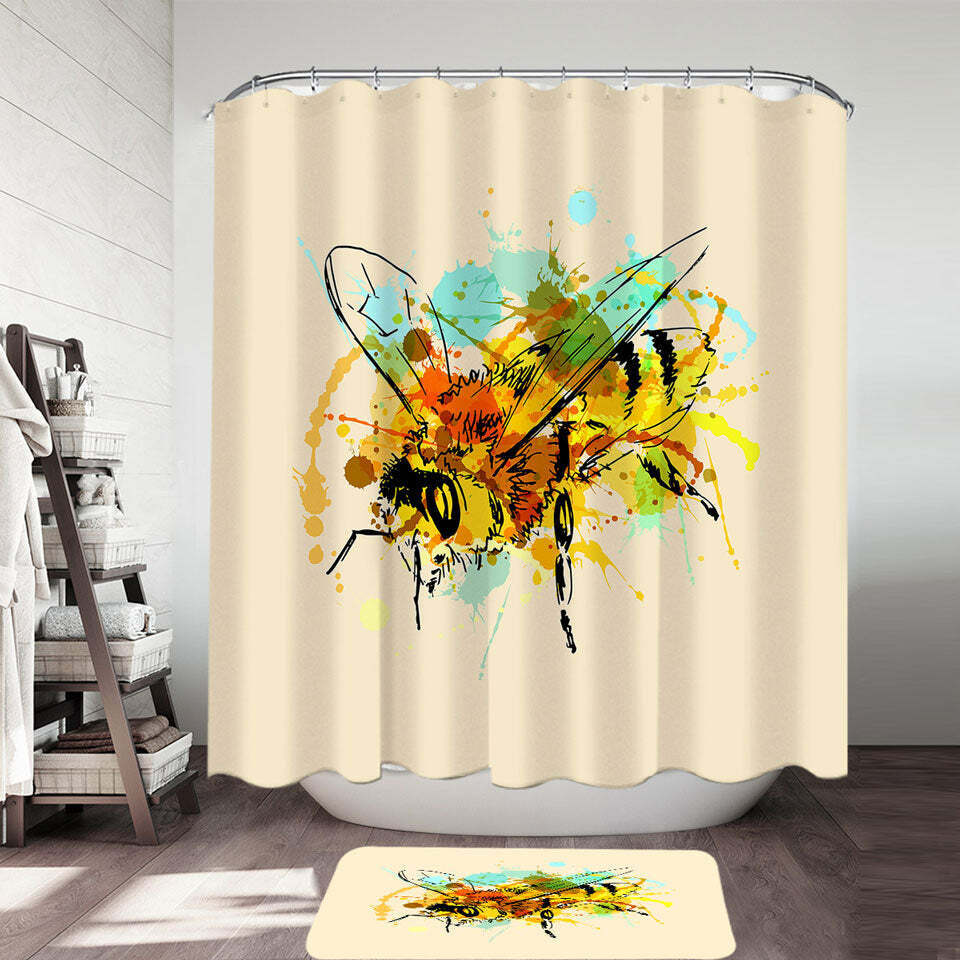Cute Bee Shower Curtain For Nature Bathroom Decor