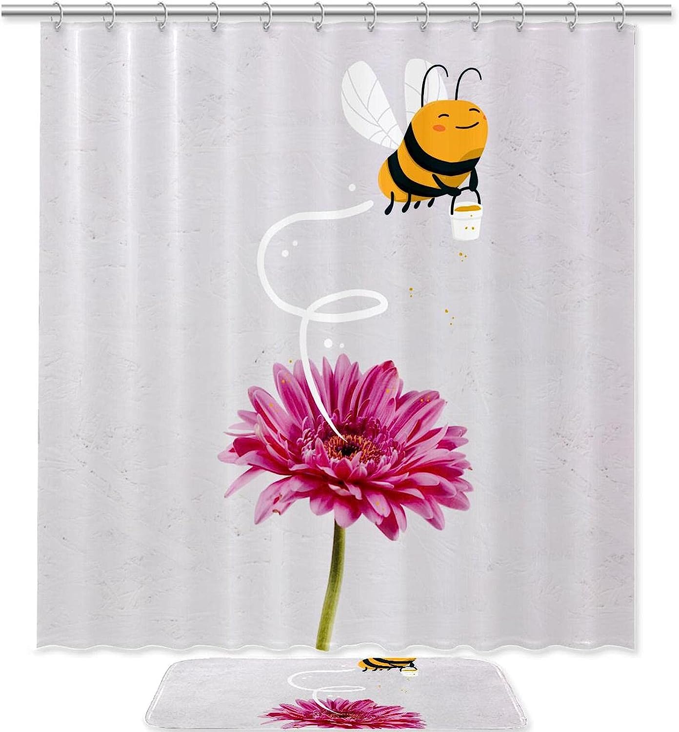 Cute Bee with Flowers Unique Shower Curtain