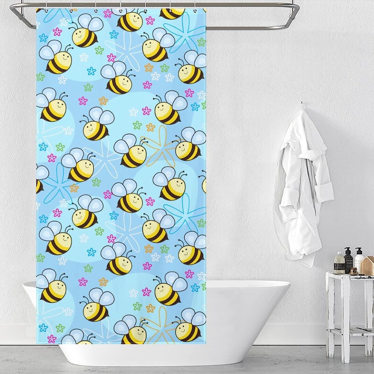 Cute Bees Printed Waterproof Fabric Bath Shower Curtain For Bathroom Bathtubs Hotel, Animal Bathroom Decor - Image 3