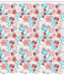 Cute Berries Print Floral Shower Curtain, Adorable And Sweet Bathroom Decor