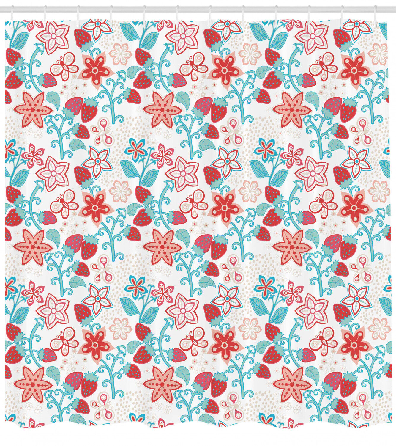 Cute Berries Print Floral Shower Curtain, Adorable And Sweet Bathroom Decor