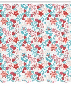 Cute Berries Print Floral Shower Curtain, Adorable And Sweet Bathroom Decor