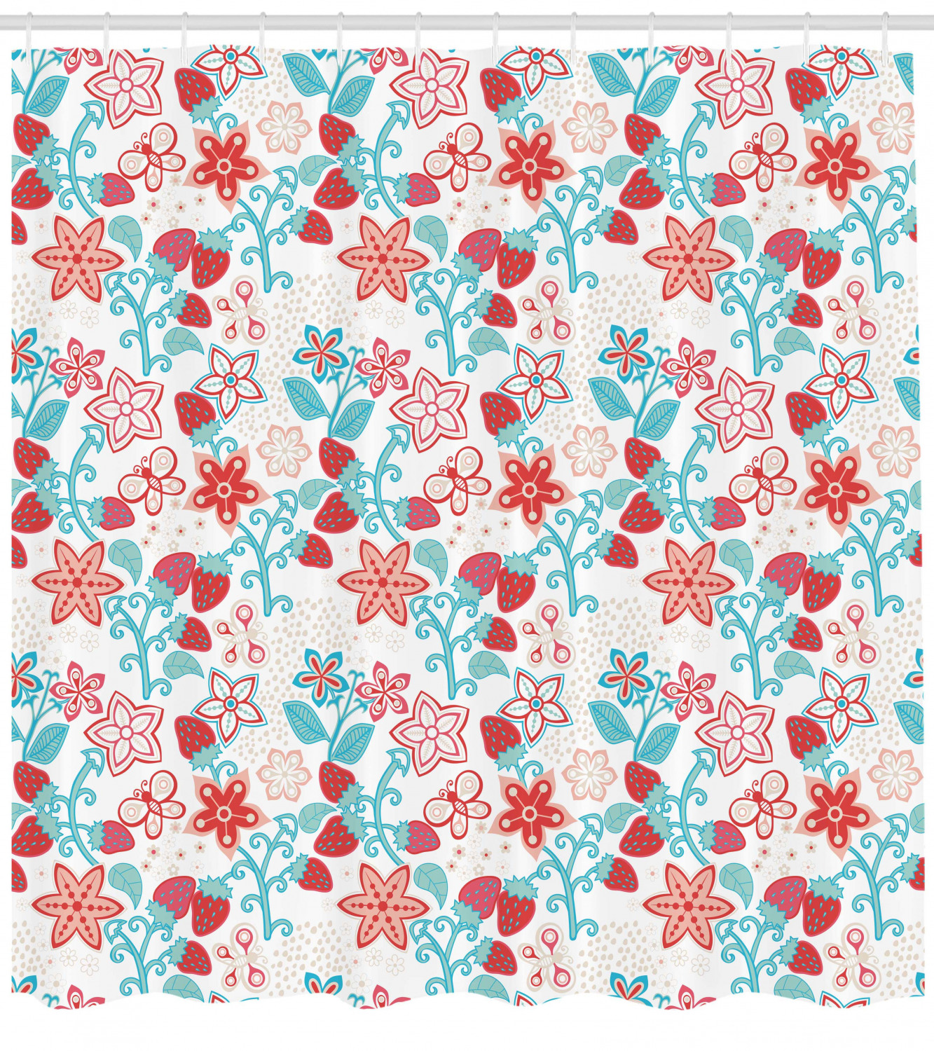 Cute Berries Print Floral Shower Curtain, Adorable And Sweet Bathroom Decor