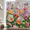 Cute Birds View Fabric Shower Curtain with Hummingbird and Flowers Print