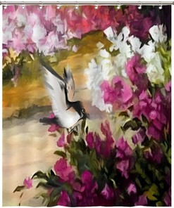 Cute Birds and Flowers Fabric Shower Curtain for Kids Bathroom