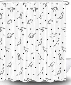 Cute Black And White Dino Funny Kids Shower Curtain For Bathroom