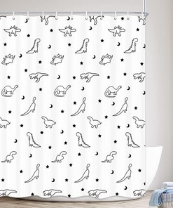 Cute Black And White Dino Funny Kids Shower Curtain For Bathroom