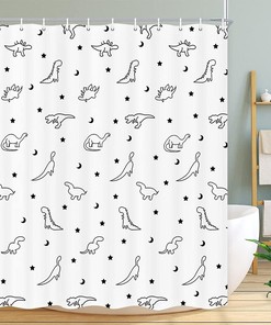 Cute Black And White Dino Funny Kids Shower Curtain For Bathroom