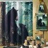 Cute Black Bear And Green Printed Animal Waterproof Shower Curtain - Waterproof And Long-Lasting
